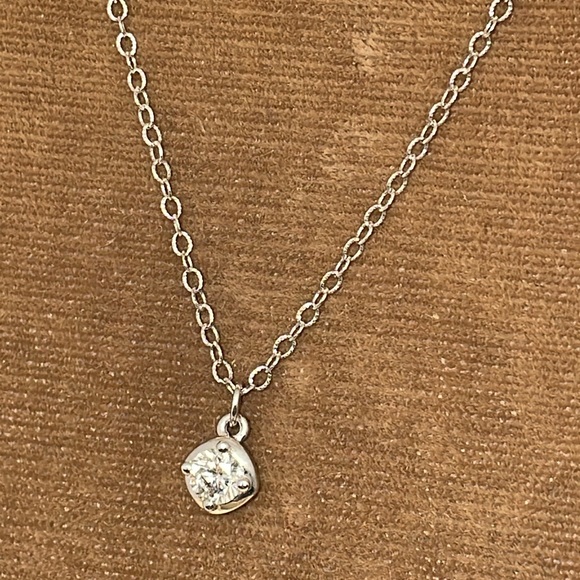 Solid Stamped 14K White Gold Natural Round Cut Diamond Solitaire Charm Necklace - Picture 16 of 17